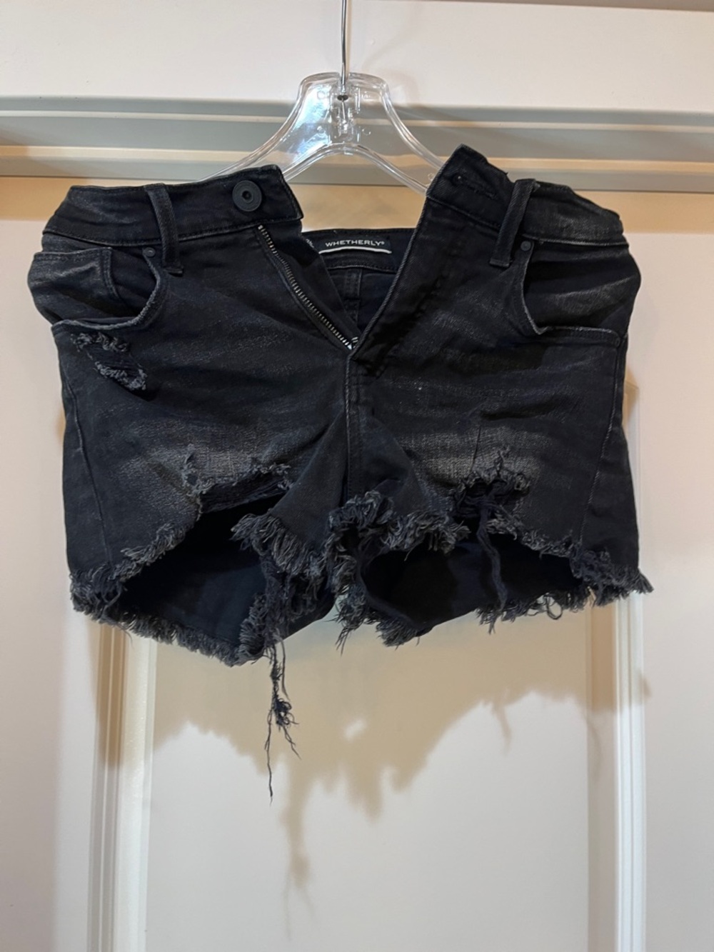 Whetherly Black Frayed Denim Cutoff Shorts